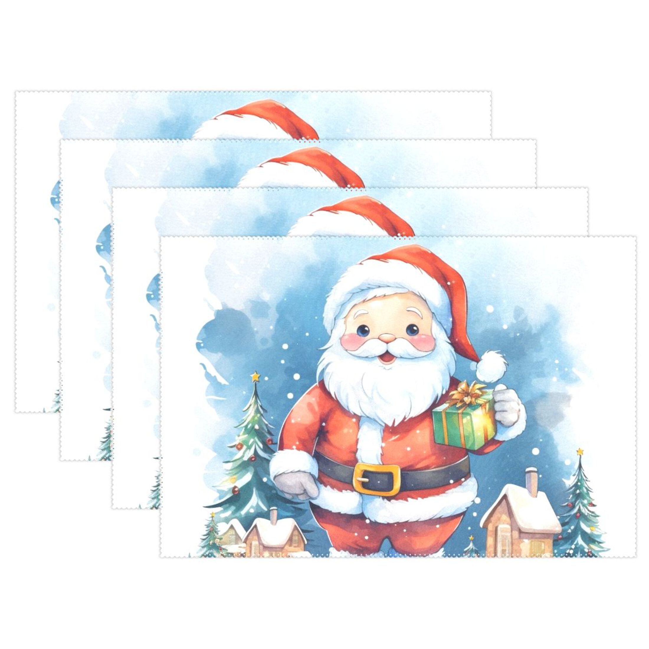 Christmas Santa Claus Trees Houses 12×18 inch Placemats Heat Resistant Washable Foldable Rectangular Placemats Set Decoration Indoor Outdoor for Kitchen Dining Table 6PCs