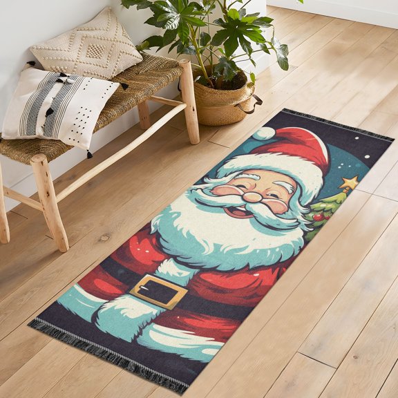Christmas Santa Claus Trees Runner Rug Machine Washable Area Rugs Carpet Non Slip Entryway Mat for Bedroom Entryway Front Door