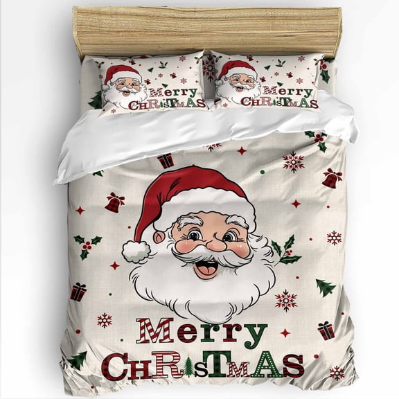 Christmas Santa Claus Twin Size Comforter Set, Merry Christmas Xmas Snow Retro Linen Soft Bedding for All Seasons, 4 Pcs Bed Set with 1 Comforter (68"x86") ,1Sheet(66"x116"), 2 Pillowcases (19"x29")