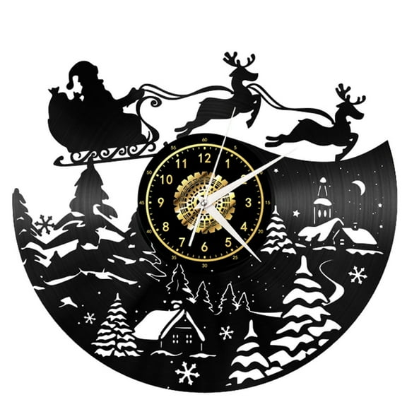 Christmas Santa Claus Vintage Black Vinyl Record Wall Clock Wall Art 3D Modern Design Office Bar Room Home Decor Gift