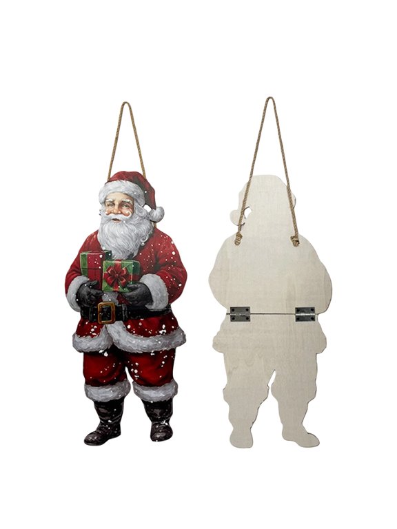 Christmas Santa Claus Welcome Sign, Wooden Vintage Spray Painted Fade Resistant Front Door Porch Store Welcoming Decor(Red)