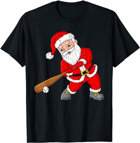 Christmas Santa Claus With Baseball Bat Boys Kids Teens Xmas T-Shirt ...