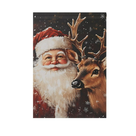 Christmas Santa Claus and Deer Garden Flag 12X18 Double Sided Yard Flags for Outside Outdoor All Seasonal Decoration