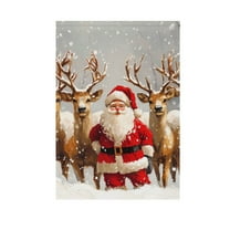 Christmas Santa Claus and Deers Garden Flag 12X18 Double Sided Yard Flags for Outside Outdoor All Seasonal Decoration