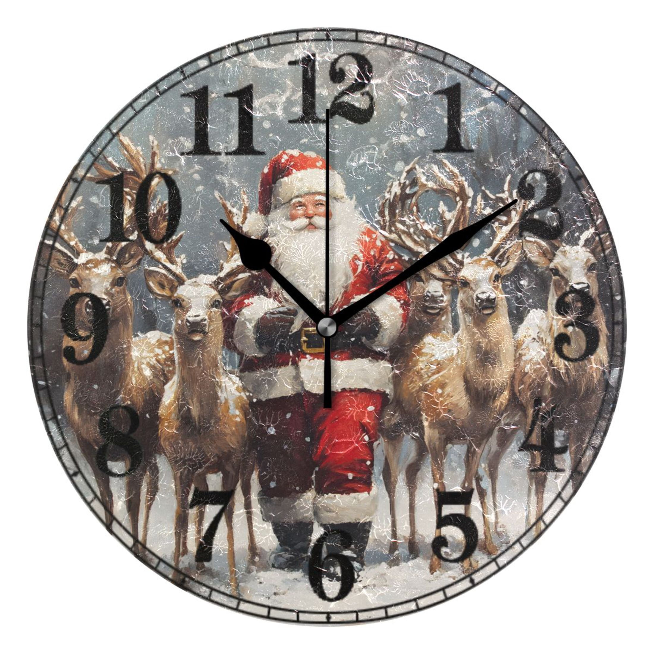 Christmas Santa Claus and Deers Silent Wall Clock 10