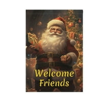 Christmas Santa Claus with Gift Garden Flag House Banner 12" x 18" Double Sided Outdoor Yard Decoration