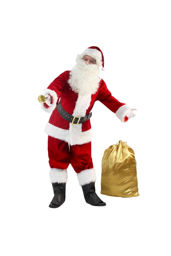 Christmas Santa Clause Costume For Men 11pcs Set Deluxe Velvet Adult Santa Suit -XXXL