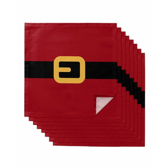 Christmas Santa Cloth Napkins Washable Set of 8, Black Golden Belt Red Backdrop Reusable Dinner Table Napkins Cloth Bulk for Weddings Kitchen Restaurants Hotel Events Parties 20 x 20 Inch