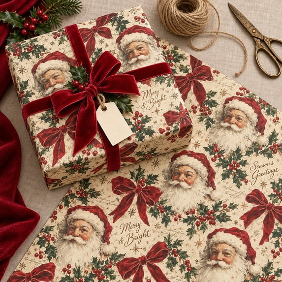 Christmas Santa Crimson Bow Wrapping Paper - Walmart.com