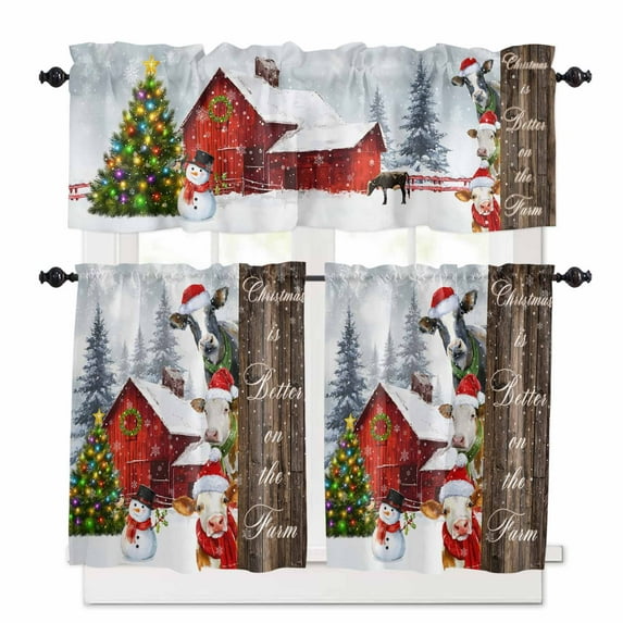 Christmas Santa Curtain Valances Set Hat Gnome Chalet Pine Tree Snowflake Red Kitchen Curtains 24 inch Length Rod Pocket Valance and Tiers 3 Piece Set Small Bedroom Bathroom Laundry Decor