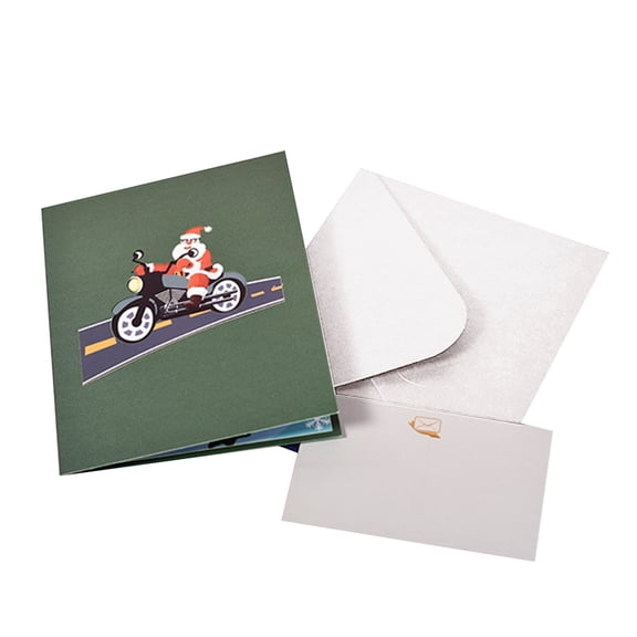 Christmas Santa Cycling 3D Pop-Up Greeting Card for New Year Card Winter Holiday Postcards with Envelope