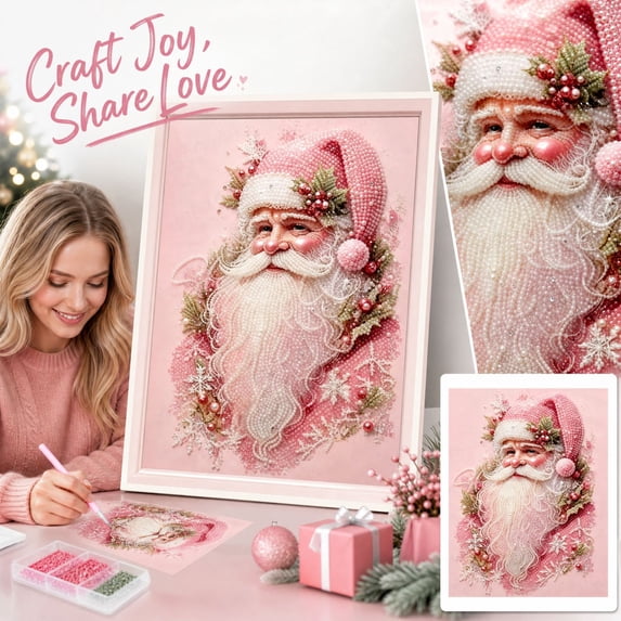Christmas Santa DIY Pearl Diamond Art Kit, 7.87×7.87 Inch Resin Bead Painting Craft Set, Festive Hand‑Made Wall Art for Holiday Home Decor & Creative Gift