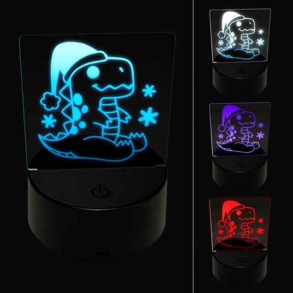 Christmas Santa Dinosaur T-Rex LED Night Light Sign 3D Illusion Desk Nightstand Lamp