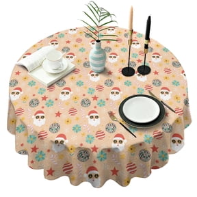 Christmas Santa Disco Ball Peach Pattern Round Tablecloth, Fits 60-Inch Table, Stain & Wrinkle Resistant, Washable Polyester, Kitchen, Wedding, Party