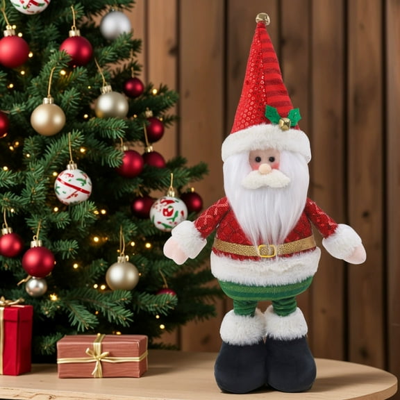 Christmas Santa Doll with Retractable Legs Handmade Standing Santa Decoration for Winter Holiday Party Home Decor Festive Christmas Celebration Decorative Accent Piece