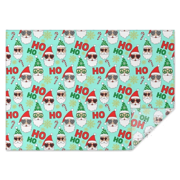 Christmas Santa Elf HO Light Blue Pattern Rectangular Tablecloth 60x84 Inch, Waterproof Stain Resistant Decorative Table Cover for Dining, Party & Wedding