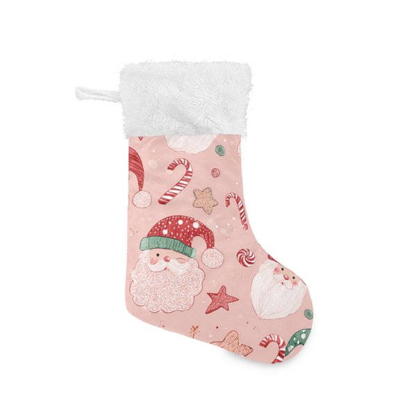 Christmas Santa Face Stars Candy Cane Christmas Stockings Large Capacity 18 inch Gift Bag with Hook Xmas Holiday Decor 1 Pack
