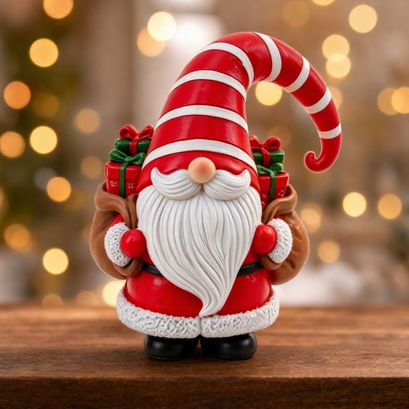 Christmas Santa Figurine, Detailed Resin Statue Carrying a Gift Sack with Classic Holiday Styling, Freestanding Tabletop Ornament for Fireplace Mantel Shelf Bedroom Living Room and Seasonal Displays