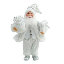 Christmas Santa Figurines, Standing Claus Doll with Gift Bag, Xmas Desktop Decor for New Year Holiday, White