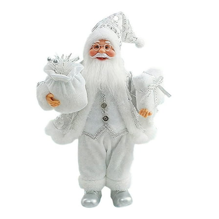 Christmas Santa Figurines, Standing Claus Doll with Gift Bag, Xmas Desktop Decor for New Year Holiday, White