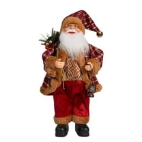 Christmas Santa Figurines Standing Decoration, Red and Black Buffalo Plaid Santa Claus Figure with Gifts Bag and Bear Ornament for Holdiday Winter Home Table Xmas Party (12Inch)