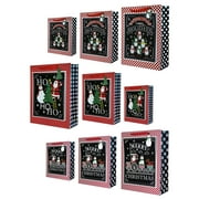Christmas Santa & Friends Assorted Glitter Gift Bags, 9 Bags Ultra Thick