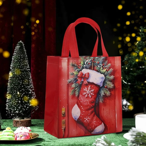 Christmas Santa Gift Bag - Red Non-Woven Shopping Bag with Santa Bicycle Print, Festive Reusable Tote for Holiday Presents, Party Favors & Gift Wrapping