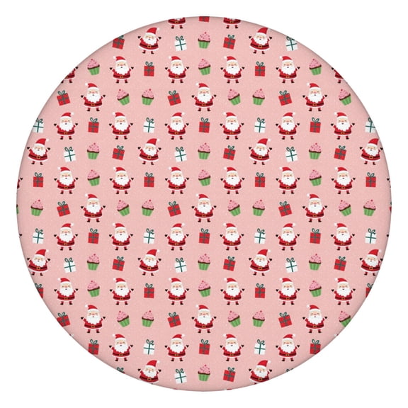 Christmas Santa Gift Cupcake Pink Pattern Round Elastic Tablecloth, 36-44 Inch Waterproof, Machine Washable, Indoor & Outdoor Use