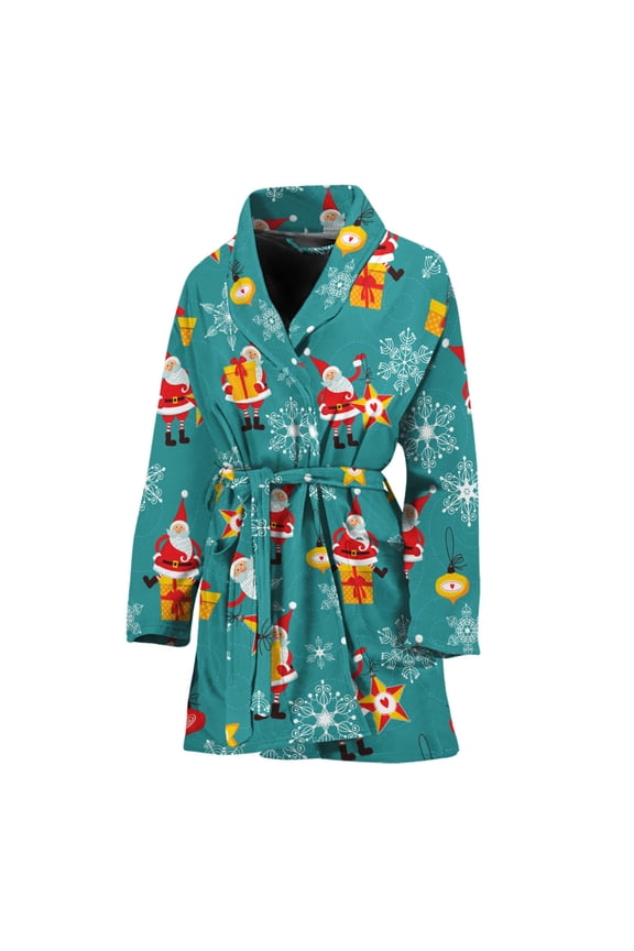 Christmas Santa Gift Pattern Women Bathrobe One Size Univeral Fits, Jesus Christian Fashion Lightweight Plush Fleece Long Robe For Women