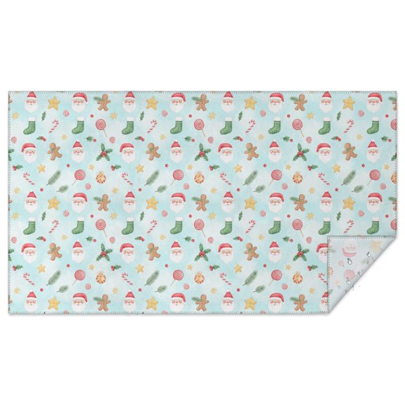 Christmas Santa Gingerbread Man Sock Light Blue Pattern Rectangular Tablecloth 60x102 Inch, Waterproof Stain Resistant Decorative Table Cover for Dining, Party & Wedding