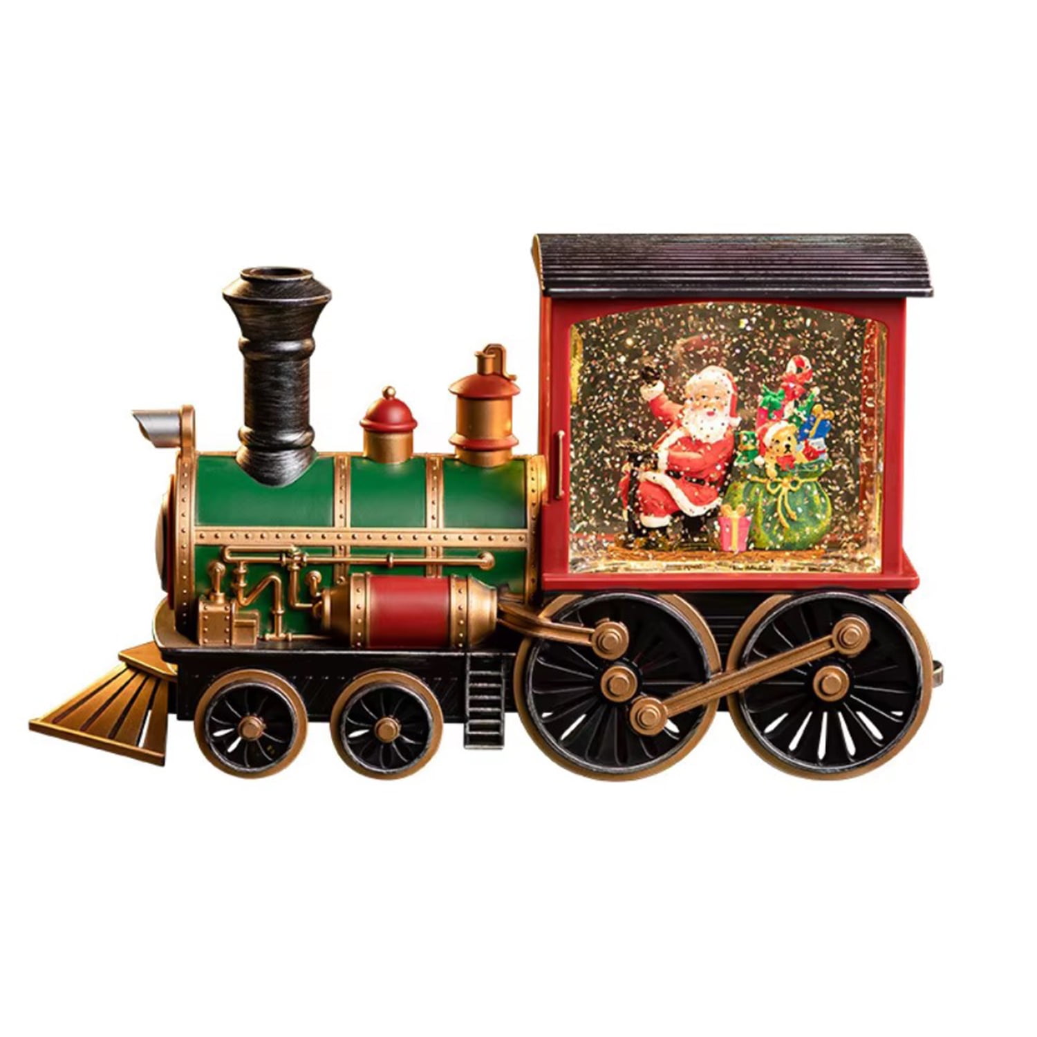 Christmas Santa Globe Lantern Train with Water Swirling Glitter, Musical and Lighted 6 Hours Timer USB Powered & Battery Operated Music Box for Christmas