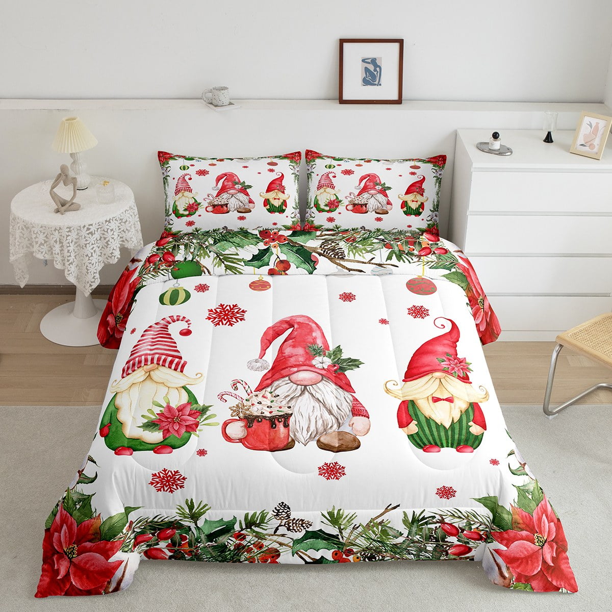 Christmas Santa Gnome Bedding Sets Xmas Santa Claus Comforter King For Kids Adults Retro