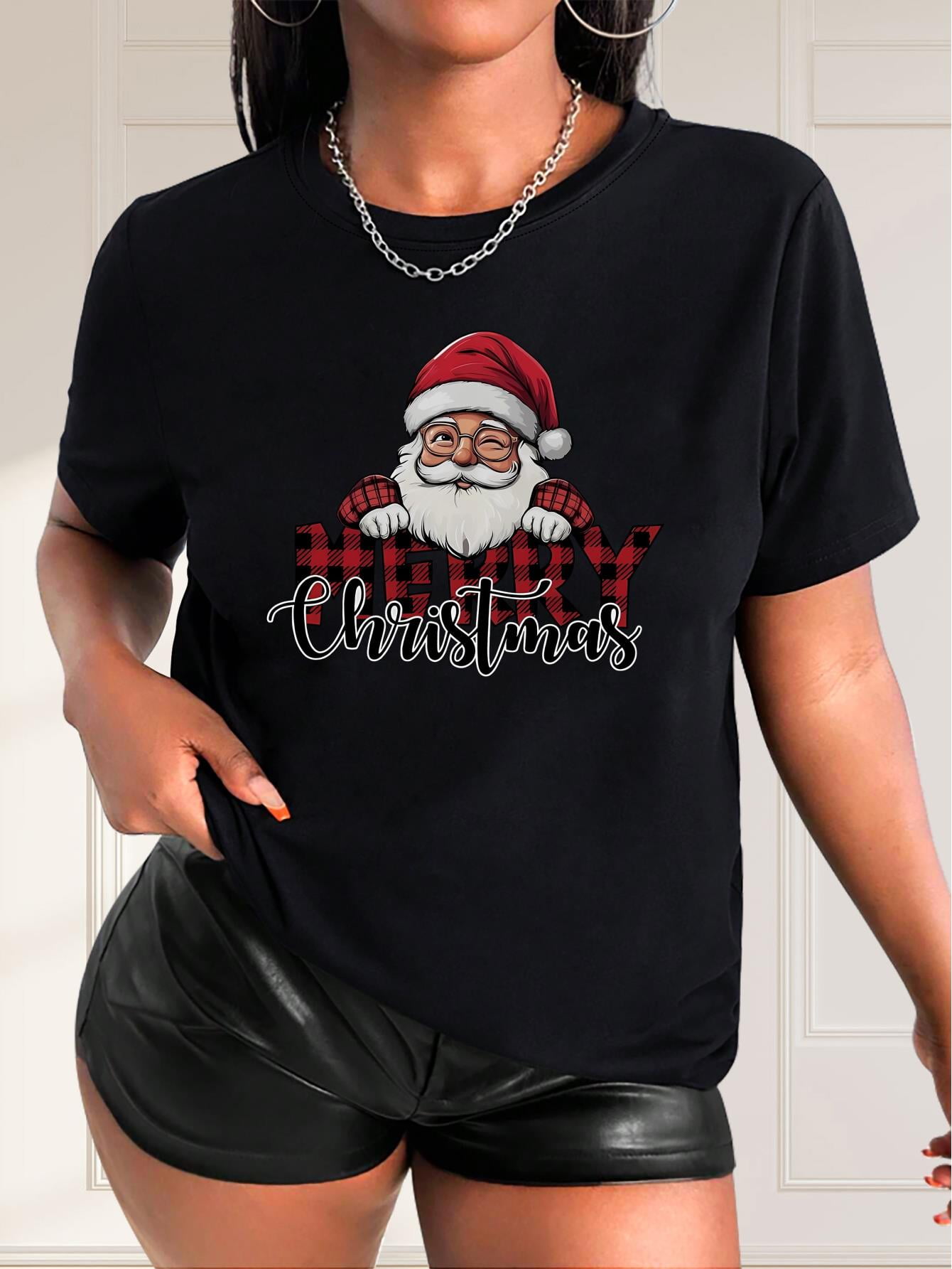 Christmas Santa Graphic Print Women 39 s - Christmas Santa Graphic Print Women S Casual T Shirt Knit Fabric Round Neck Short Sleeve All Season Comfort Festive Holiday Top Cadf030c E652 44de Ad78 45d3ebc054fc.1036ead5a11651022b6e30ca865ba203 