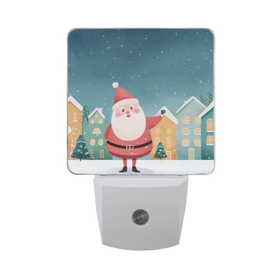 Christmas Santa Greeting To Small Town LED Night Light Sensor Lamp Plug-in Adjustable Brightness 2 Pack