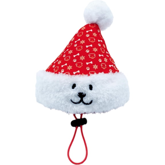 Christmas Santa Hat Plush (Small Size), Cute Soft Squeaky X'Mas with Pocket, Wearable Play Design, Crinkle Sound, for Small & Medium Dogs
