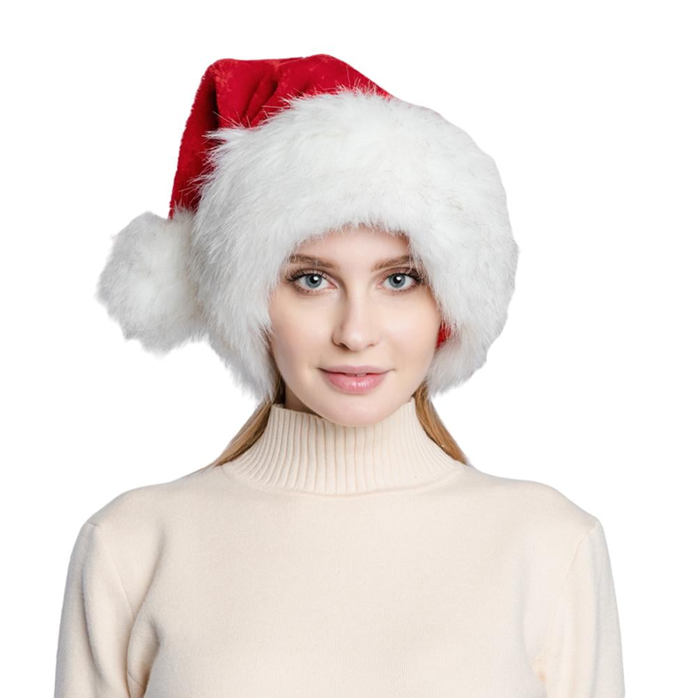 Christmas Santa Hat Red Thick Large Fluffy Hats for Adults Men Women