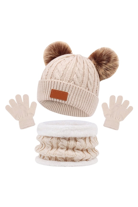 Christmas Santa Hat Winter Hats for Kids,Hat Gloves Scarf 3 Piece Set Knit Thick Winter Lined Windproof Ski Outdoor Warm Suit,Size:One Size