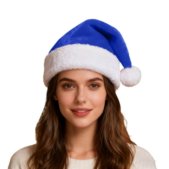 Christmas Santa Hat for Women Soft Plush Pom Pom Santa Hat Color: Blue Size: One Size