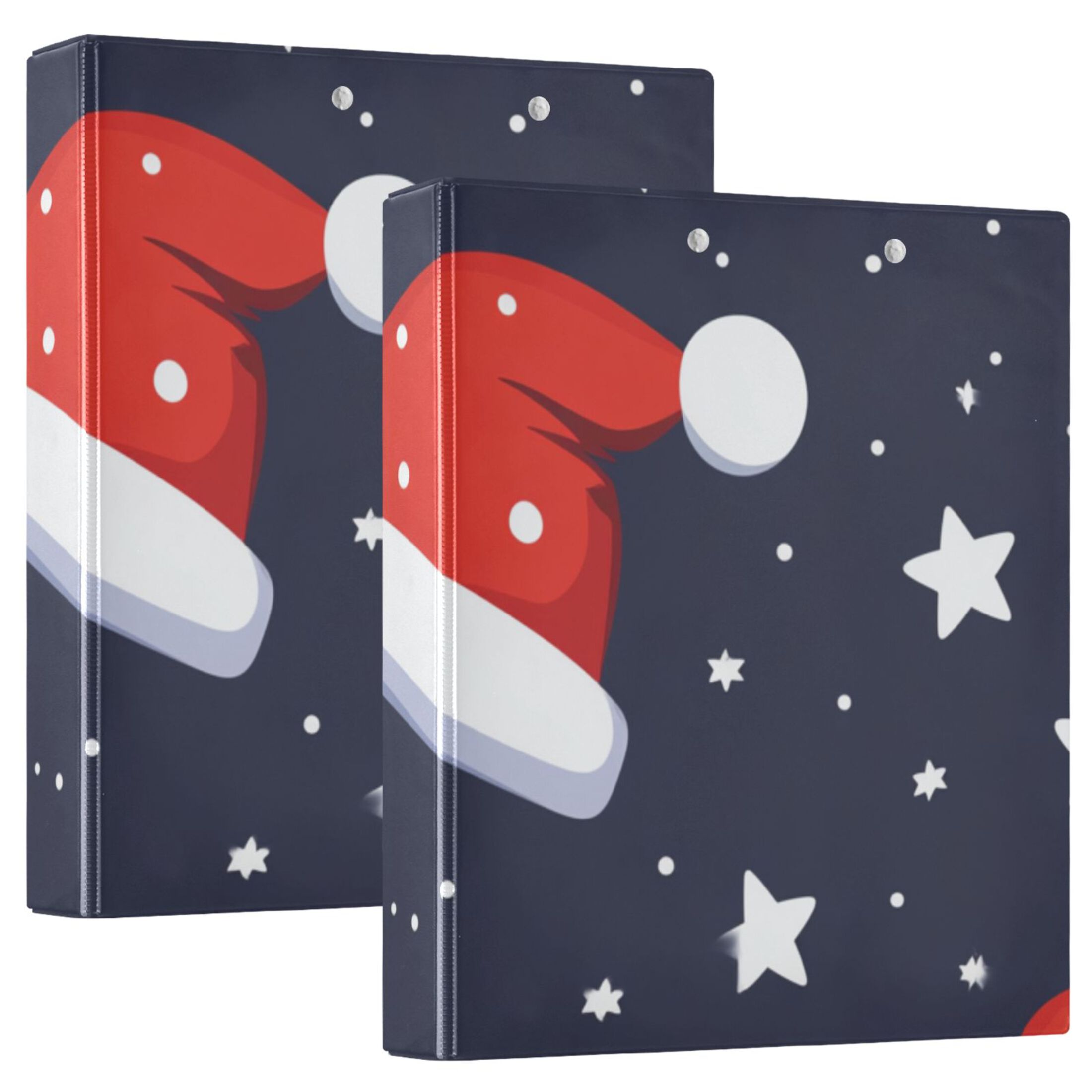 Christmas Santa Hats Stars 3 Ring Binders 1.5 inch Hardcover File Folders with Interior Pockets A4 Size Organizer for School Office Hospital