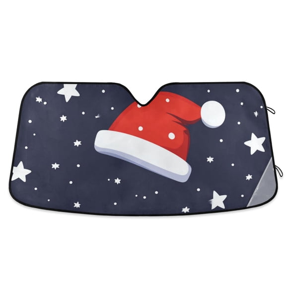 Christmas Santa Hats Stars Car Windshield Sun Shade Reflector Sunshade Foldable for Front Keeps Vehicle Cool