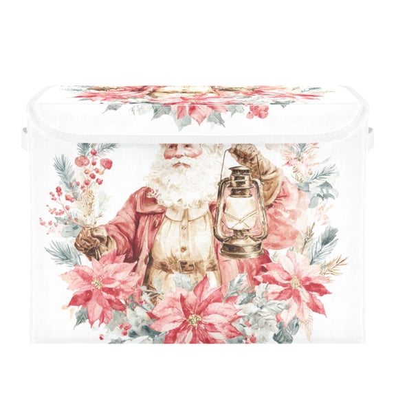 Christmas Santa Holds Light Wreath Foldable Storage Bins with Lids Handles Collapsible Storage Containers Tote Boxes 16.5 x 12.6 x 11.8 inches