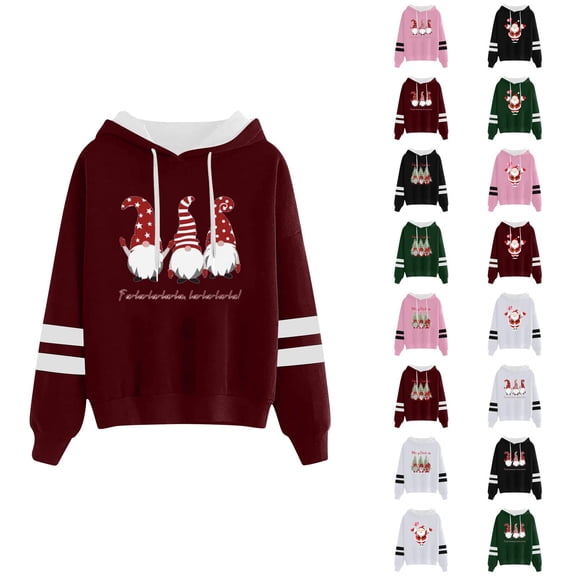 Christmas Santa Hoodies for Women 2025 Long Sleeve Holiday Graphic Hooded Sweatshirt Hoodie Pullover Tops