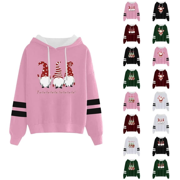 Christmas Santa Hoodies for Women 2025 Long Sleeve Holiday Graphic Hooded Sweatshirt Hoodie Pullover Tops