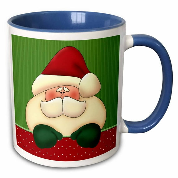 3drose, Christmas Santa in Red and Green Holiday Hues with Polka Dots and Stripes, 11oz Two-tone Blue Mug