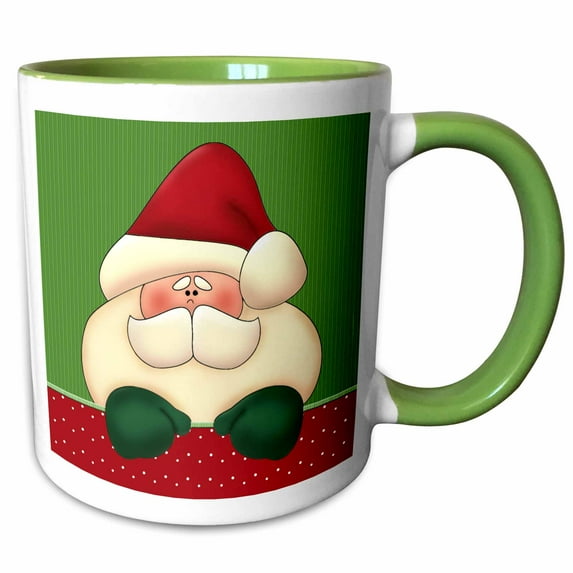 3drose, Christmas Santa in Red and Green Holiday Hues with Polka Dots and Stripes, 15oz Two-tone Green Mug