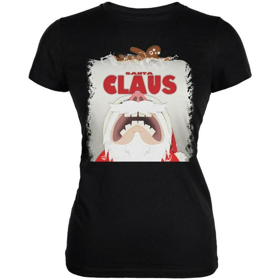 Christmas Santa Jaws Claus Horror Black Juniors Soft T-Shirt - X-Large