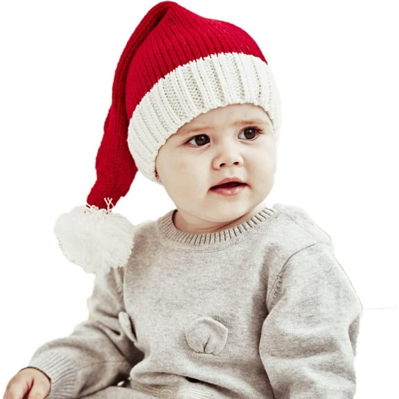 Christmas Santa Knitted Hat for Kid Toddler Baby Beanie Winter Hat Soft Warm Long Tail Crochet Knit Skull Cap Xmas Hat Red