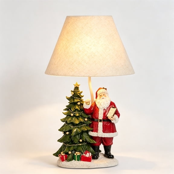 Christmas Santa Lamp with Shade, 11.8 Inch Resin Santa Claus Table Lamp, Festive Night Light for Christmas Tree, Tabletop & Home Decor
