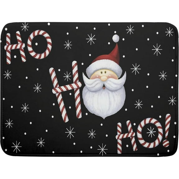 Christmas Santa Laugh Dish Drying Mat Winter Snowflakes Black Dish Drainer Mats Xmas Candy Cane Stick Sweet Dish Dry Pad for Kitchen Countertop Coffee Bar 18x24 inch Large