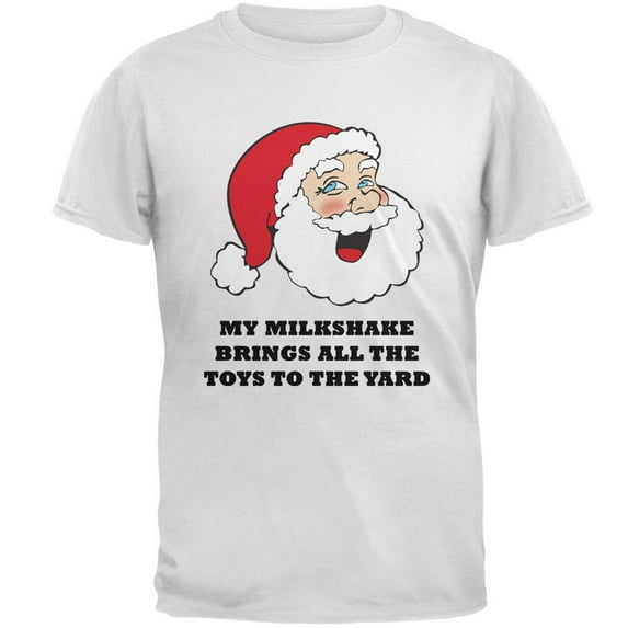 Christmas Santa Milkshake Brings All the Toys to the Yard Mens T Shirt White MD
